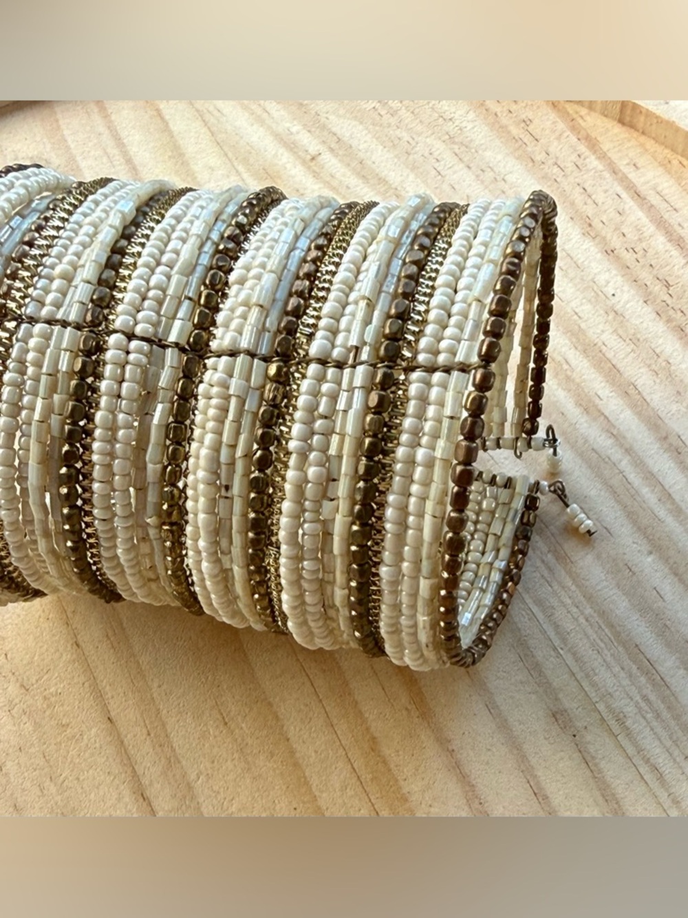 Vintage Beaded Bracelet, Wide Cuff, handmade, crafted in India (‘90s) - Picture 2 of 5